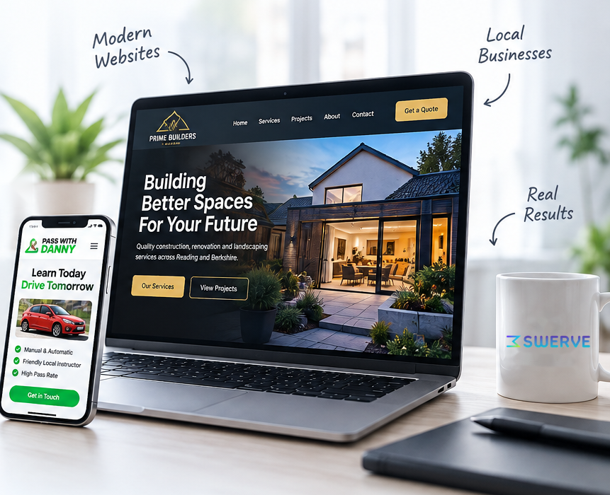 Swerve client website examples displayed on a laptop and smartphone