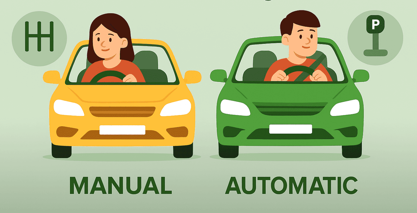 Illustration comparing manual and automatic driving lessons